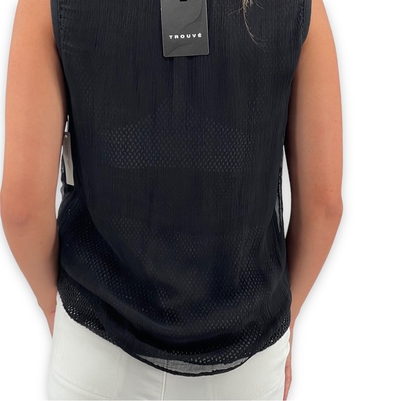 NEW Trouve Sleeveless Top Sheer Mesh Textured Layers Going Out Top Black | XS - Picture 9 of 11